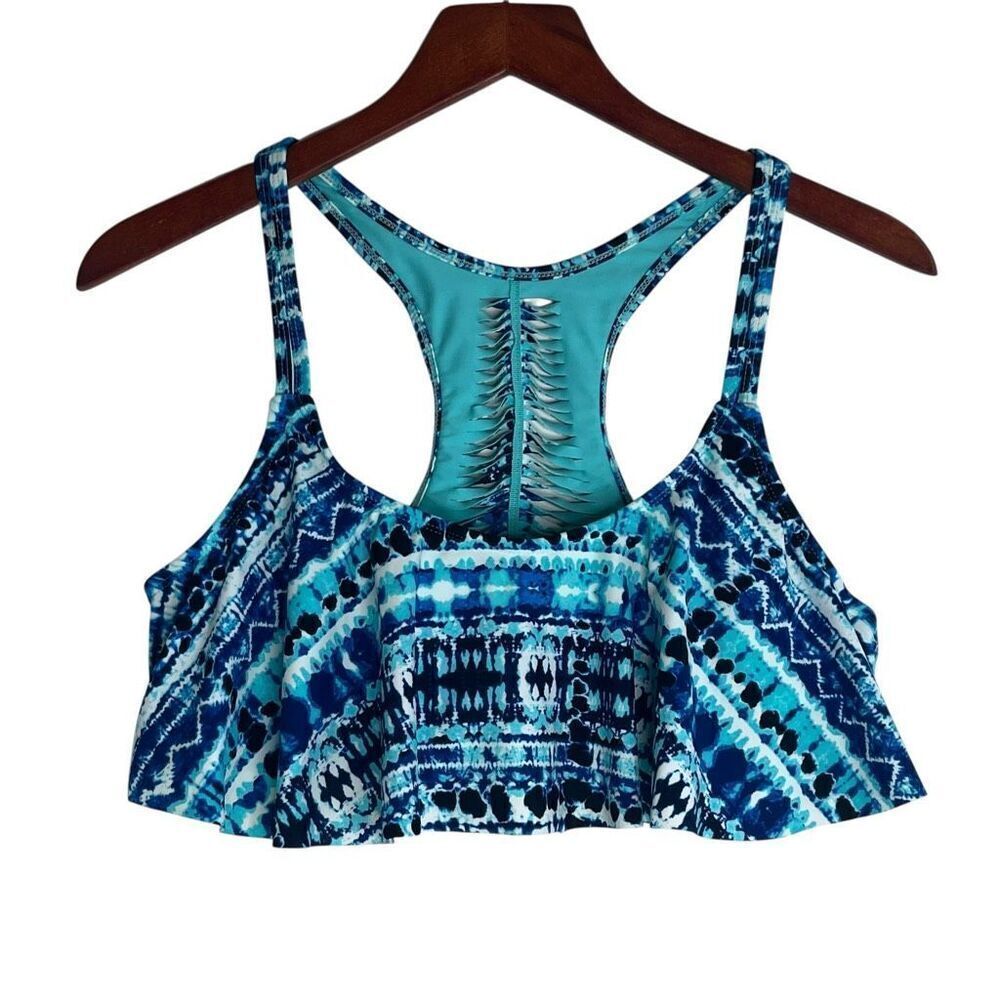 So Juniors Abstract Scoop Neck Spaghetti Strap Flounce Bikini Top Multicolor XL